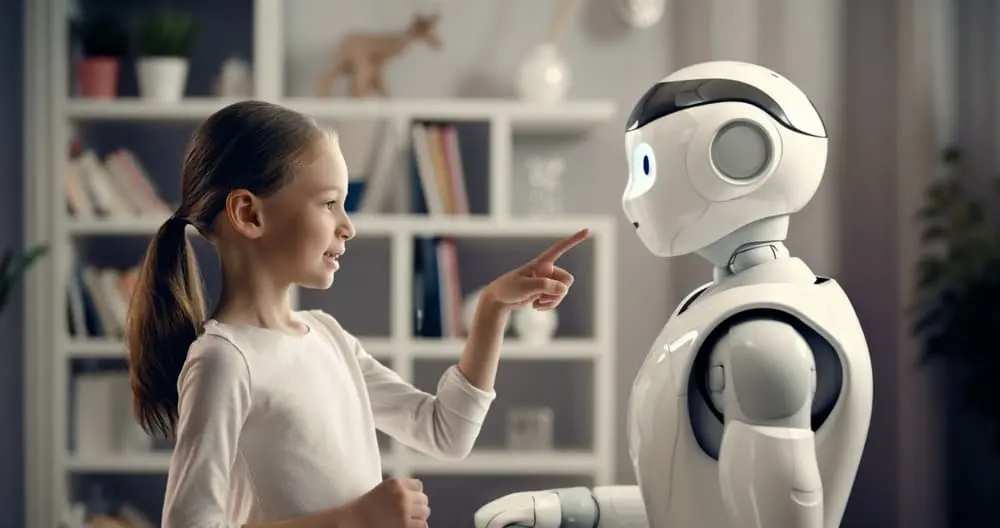 menina conversando com robo